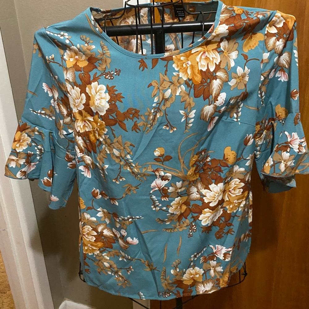 Floral Blue and Brown Women's Top